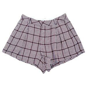 Free People Shorts Linen Blend Plaid Herringbone Burgundy (12)